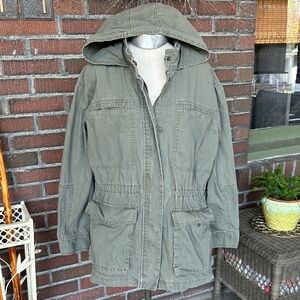 Universal Thread olive green cotton utility field jacket w/hood/pockets. Sz XXL